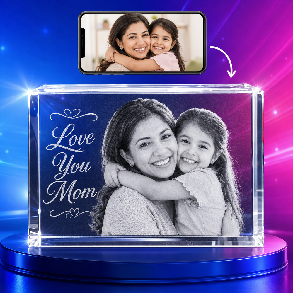 3D Crystal Cube Landscape grandparents engraving preview