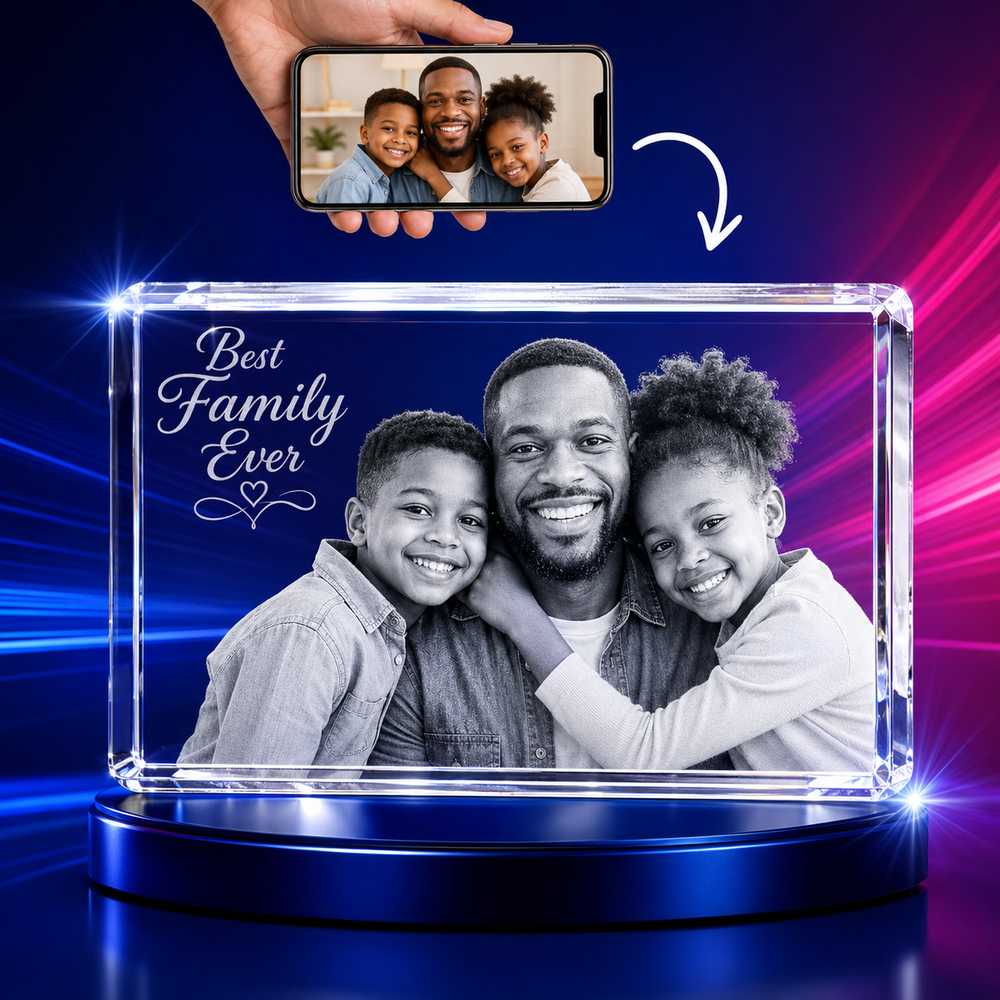 3D Crystal Cube Landscape mother and daughter engraving preview
