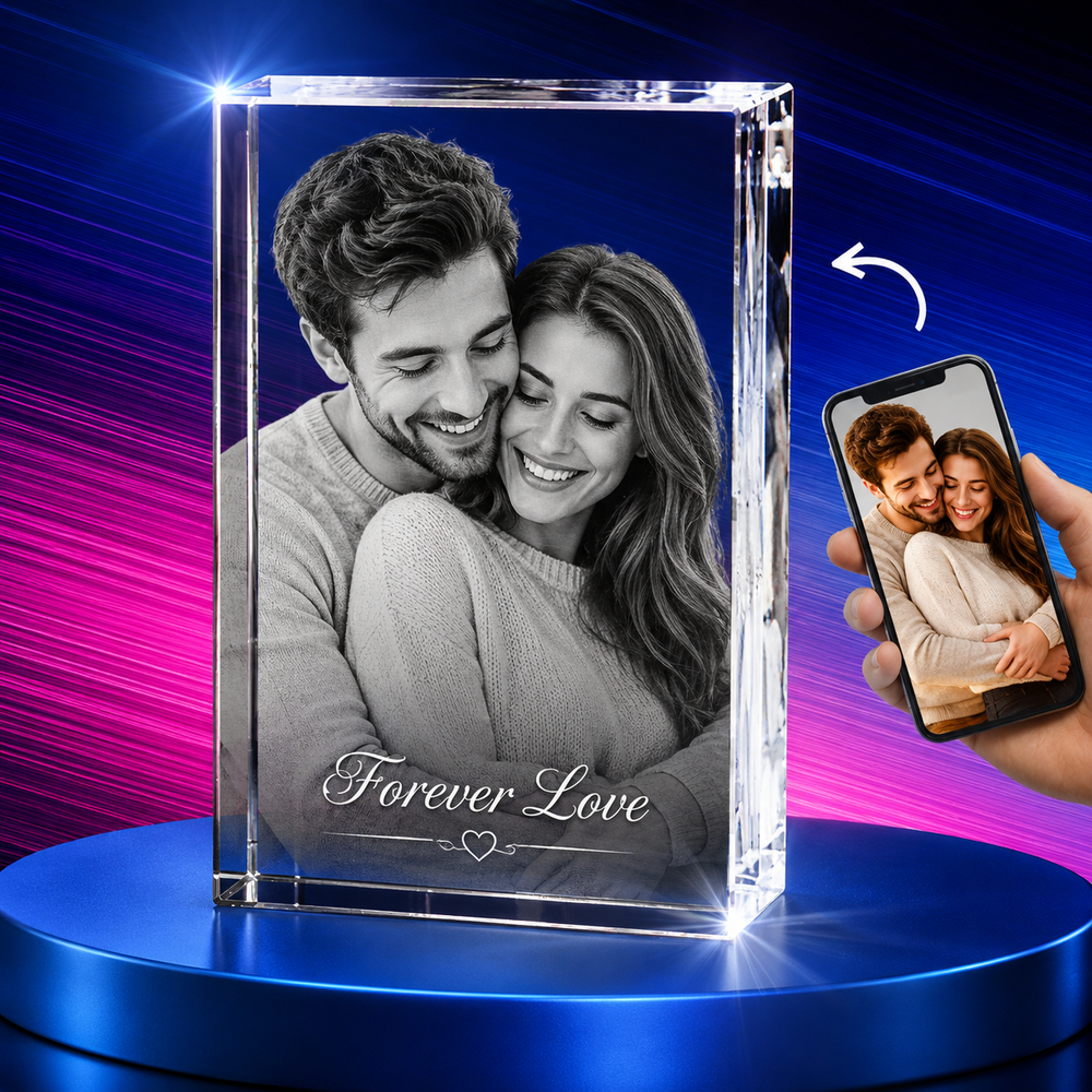 3D Crystal Cube Portrait couple engraving preview