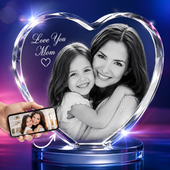 3D Crystal Heart love you mom engraving preview